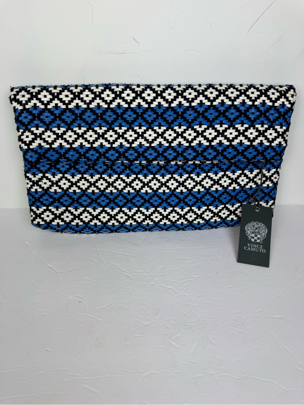 Vince Camuto Calli Oversized Fold Over Woven Clutch in Eclectic Blue NEW